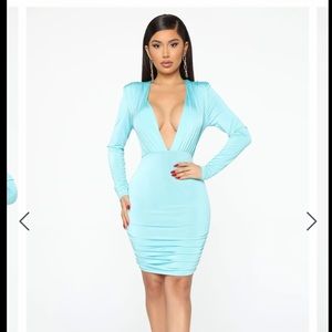 Ruched Mini Dress in Aqua